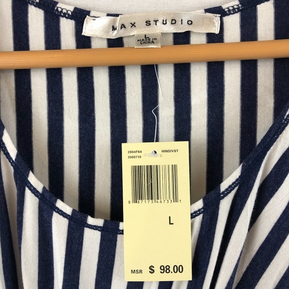 Max Studio | *NEW* Ruched Striped Midi Dress sz L - Picture 5 of 7